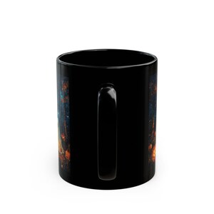 back of 11 oz right night full of stars, ghosts, pumpkins, and shadow figures in the night mug for Halloween
