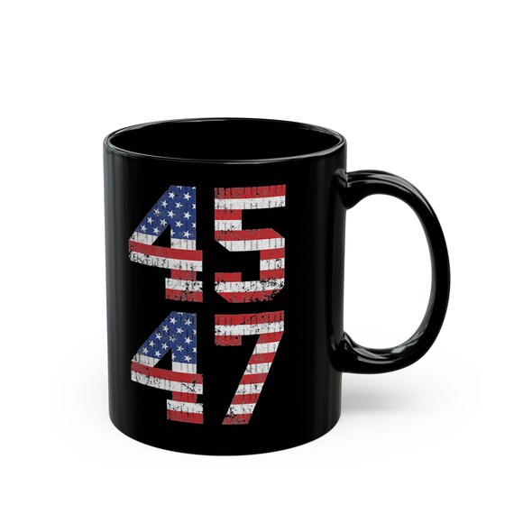 President Trump Coffee Mug – Vintage American Flag 45 47 Design, Patriotic Gift for Supporters, Ceramic Tea Cup, Political Memorabilia