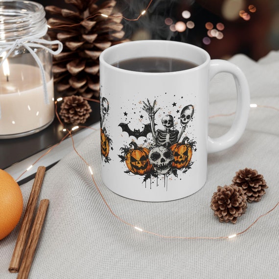 Halloween Skeleton Coffee Mug, Pumpkin Ceramic Mug, Skeleton Coffee Cup, Halloween Mug, Skull Coffee Cup, Fall Mug, Halloween Lover Gift