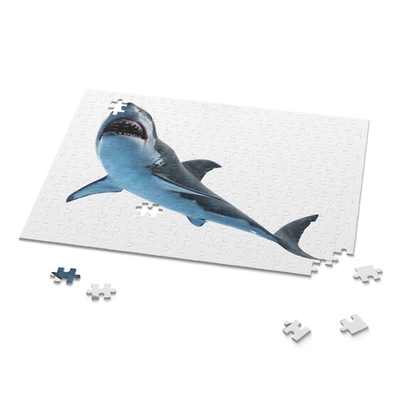 Great white shark puzzle, vibrant underwater scene jigsaw for enjoyable challenge, thoughtful gift for birthdays or holidays.