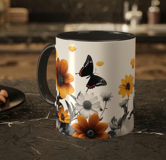 Sunflower and Butterfly Mug, Perfect Gift for Nature Lovers, Spring Decor, Summer Garden Decor, Butterfly Mug, Nature Lover Gift