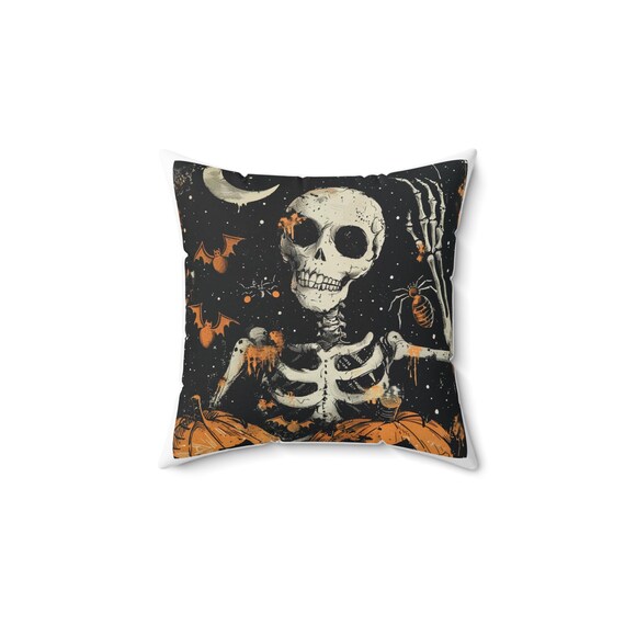 Skeleton Halloween Pillow, Vintage Halloween Pillow, Unique Spooky Home Decor, Skeleton Throw Pillow, Funny Skeleton Pillow, Home Decor