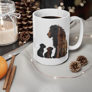 Lion and Cubs Ceramic Mug, Wildlife Art Coffee Cup, Safari Animal Gift, 11 oz or 15 oz image 3