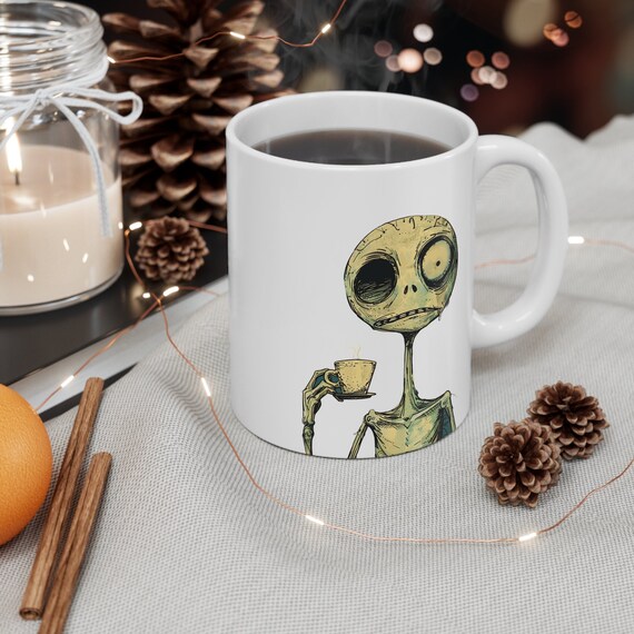Halloween funny cartoon skeleton drinking coffee Mug| spooky season mug