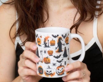 不気味な幽霊のハロウィンマグカップ - カボチャ型のセラミックカップ