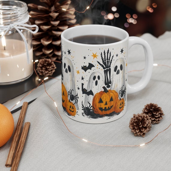 Pumpkin Ghost Halloween Mug, Little Ghosts Coffee Tea Mug, Cute Spooky Halloween Mug, Trendy Fall Coffee Mugs, Ghost Halloween Cup