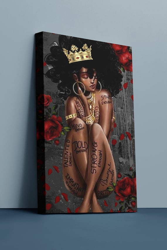 African Queen Canvas Wall Art, African Woman Framed Canvas, Canvas Wall Print for Living Room, Black Pride Art for Home, Home Decor