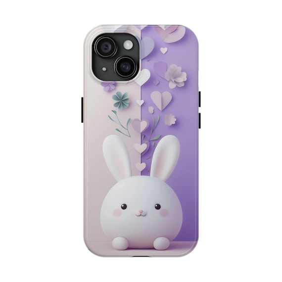 Cute Rabbit Phone Case, Protective Case for Kids, Floral Design, Spring Gift, Pet Lovers' Accessory, Unique Smartphone Cover