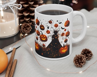 Spooky Witch Pumpkin Ceramic Mug: Halloween Coffee Cup