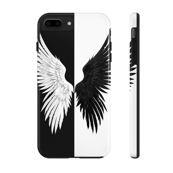 Trendy Phone Case, Black and White Angel Wing Design, Stylish Unique Mobile Cover for iPhone & Android