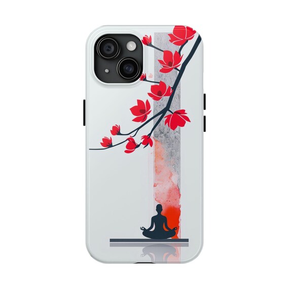 iphone 15 case Floral Meditation Tough Phone Case, Botanical Protective Cover, Floral Pattern Phone Case, Unique Phone