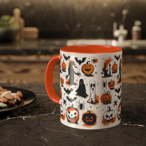 Halloween Ceramic Mug, Spooky Ghost Halloween Mug, Pumpkin Coffee Mug, Coffee Lover Mug, Ghost Tea Cup, Halloween Mug, Gift for Her