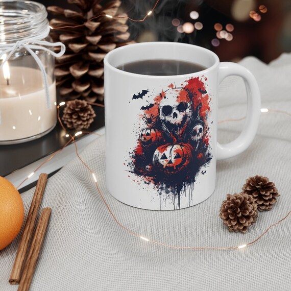 Halloween Mug,pumpkin cup, Creepy Skull cermic cup spooky Season Coffee Mug, holloween gift for him, gift for her, 11oz mug holiday season