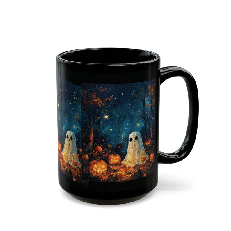 15 oz right night full of stars, ghosts, pumpkins, and shadow figures in the night mug for Halloween .