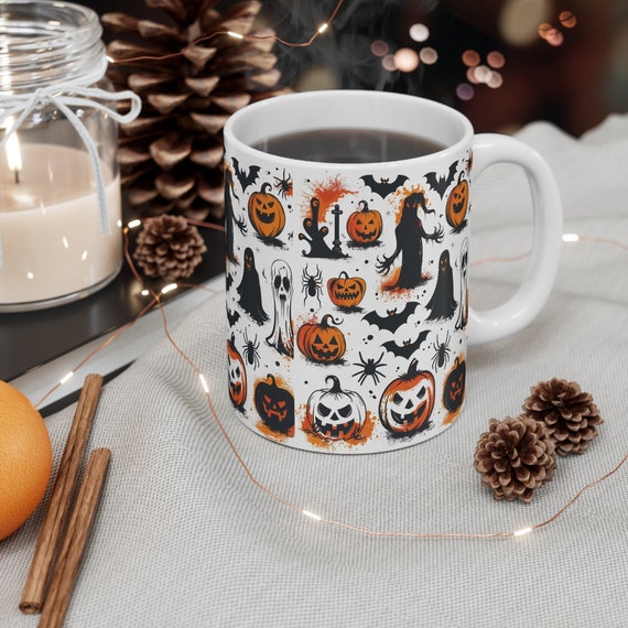 Halloween Coffee Mug, Cute Spooky Ghost Halloween Mug, Coffee Lover Halloween Mug, Ceramic Pumpkin Mug, Ghost Mug ,Fall Coffee Lover Gift