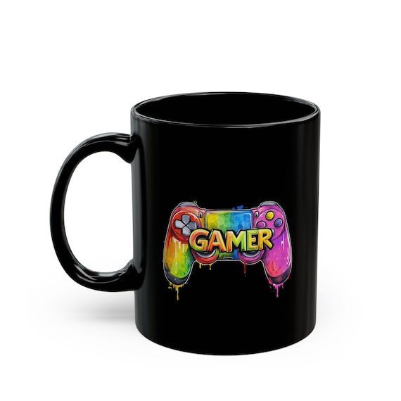 Black Colorful Gamer Mug, Unique Gaming Coffee Cup for Gamers, Gamer Mug, Video Game Lover Gift, Gaming Enthusiast, Gaming Room Decor