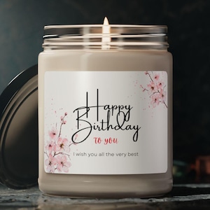 Duftende Sojakerze zum Geburtstag mit Blumen - 233 ml Geschenk für Sie | Happy Birthday Kerze für Mama, Schwester, Oma | Handgegossenes Jubiläumsgeschenk