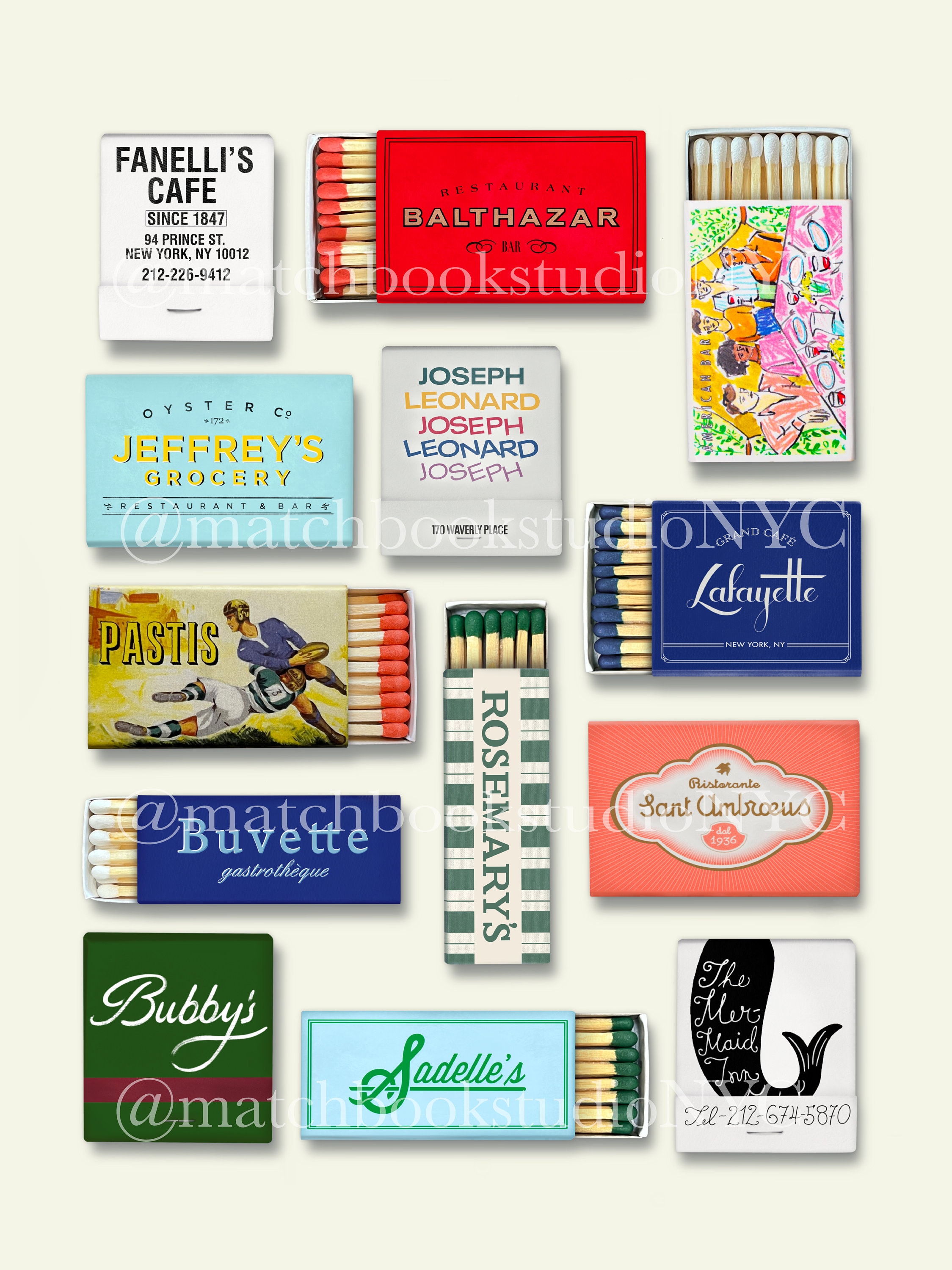 Framed New York City Brunch Matchbook Poster NYC Matchbooks Vintage