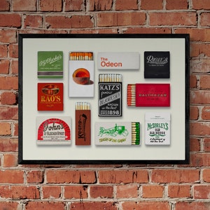 Framed Classic New York City Matchbook Poster | Old New York City Matchbooks | Vintage Matchbook Wall Art | Ready to Hang Poster