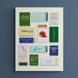New York City Restaurant Matchbook Poster | NYC Matchbooks | Vintage Matchbook Wall Art | Unframed Poster