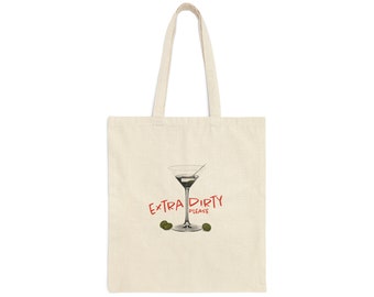 Extra Dirty Martini Please | Cotton Canvas Tote Bag | Martini and Olives detail