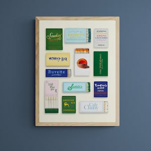 Framed New York City Restaurant Matchbook Poster | NYC Matchbooks | Vintage Matchbook Wall Art | Ready to Hang Poster