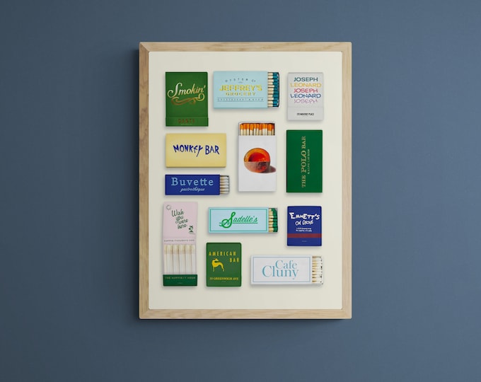 Framed New York City Restaurant Matchbook Poster | NYC Matchbooks | Vintage Matchbook Wall Art | Ready to Hang Poster