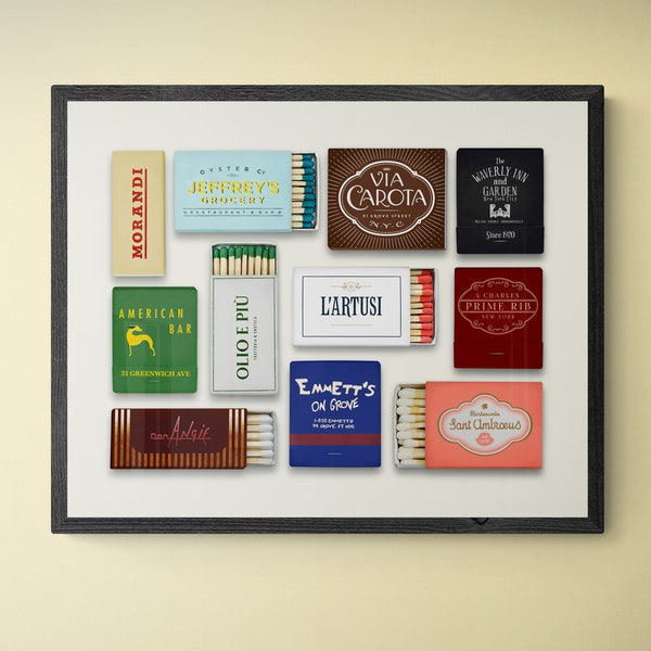 Konsttryck av restaurangmatchbook i West Village, NYC (digital nedladdning)