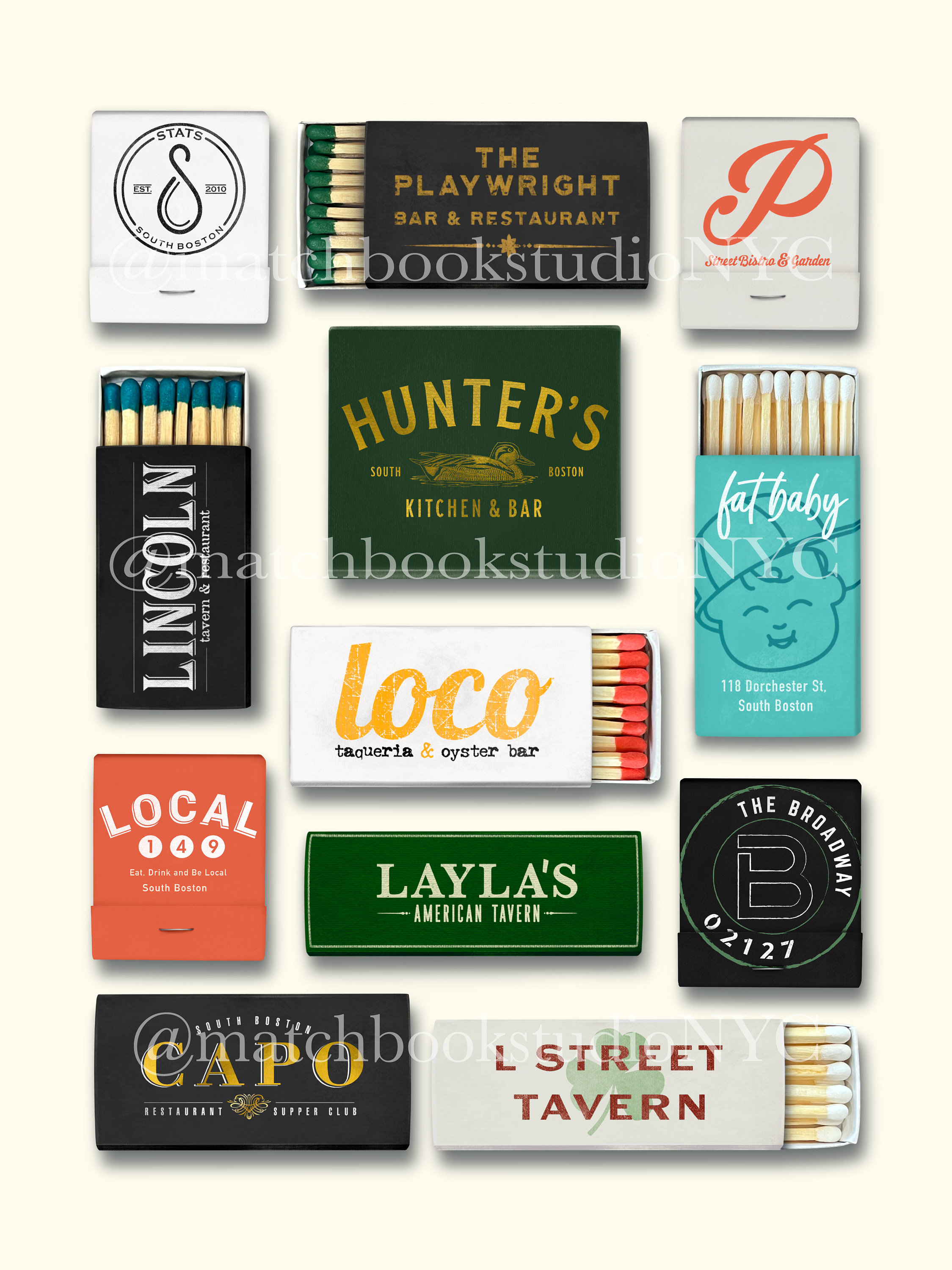 Framed South Boston Restaurant Matchbook Poster Southie Matchbooks