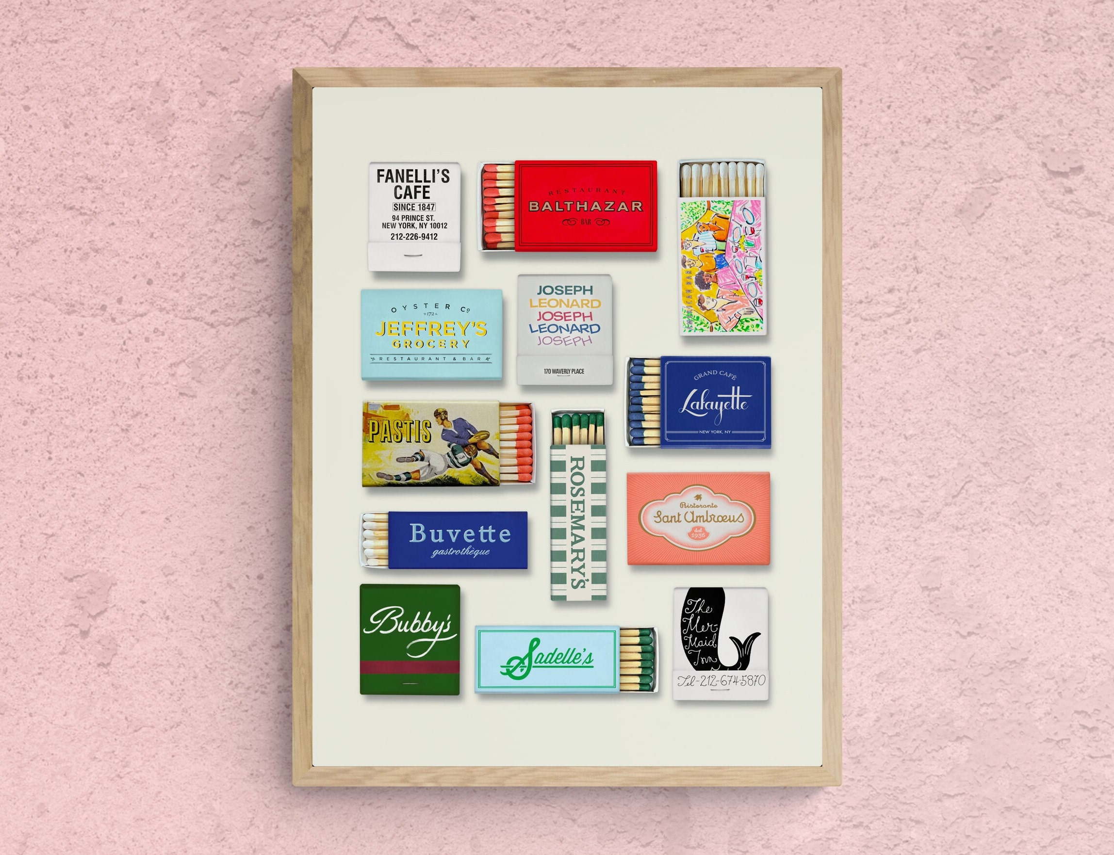 Framed New York City Brunch Matchbook Poster NYC Matchbooks Vintage