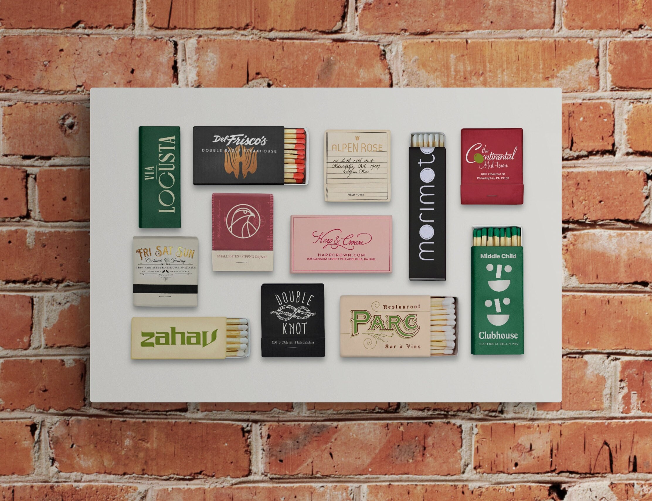 Philadelphia Restaurant Matchbook Poster | Philly, PA Matchbooks | Vintage Matchbook Wall Art