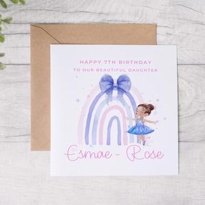 Cartão de aniversário personalizado para meninas, 1º, 2º, 3º, 4º, 5º, 6º, 7º, 8º, cartão de aniversário para meninas, cartão para filha, cartão de aniversário arco-íris