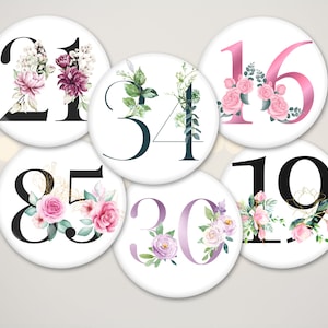 Badge d'âge d'anniversaire, Badge d'anniversaire personnalisé, Badge de bouton numérique, Cadeau d'anniversaire, Badge d'âge personnalisé