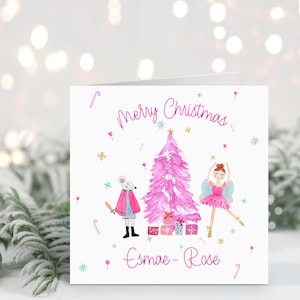 Cartão de Natal personalizado para meninas, Natal rosa, Cartão de Feliz Natal, Cartão para filha, Cartão de Natal para neta, Sobrinha especial