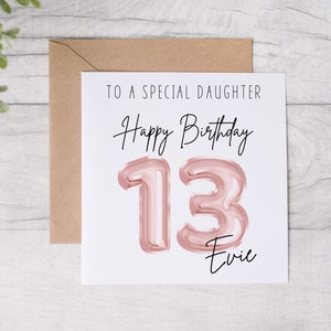 Cartão personalizado de 13º aniversário, 13º aniversário da filha, cartão para ela, cartão de aniversário para adolescente, neta, irmã, sobrinha, prima