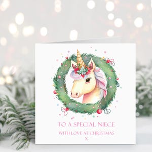 Nichte Weihnachtskarte, personalisierte Weihnachtskarte für sie, Einhorn Weihnachtskarte, benutzerdefinierte Weihnachtskarte für Sie