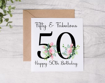 50th Birthday Card, Custom Age Birthday Card for Her, Floral Number Card, Greetings Card for Her, Age Birthday Card, 60th, 70th, 80th, 90th