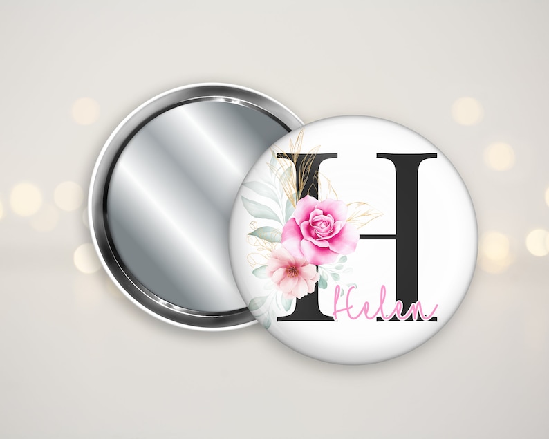 Personalised Pocket Mirror, Bridal Party Gifts, Wedding Favours, Name Compact Mirror, 58mm Pocket Mirror, Wedding Gift, Party Favours image 1