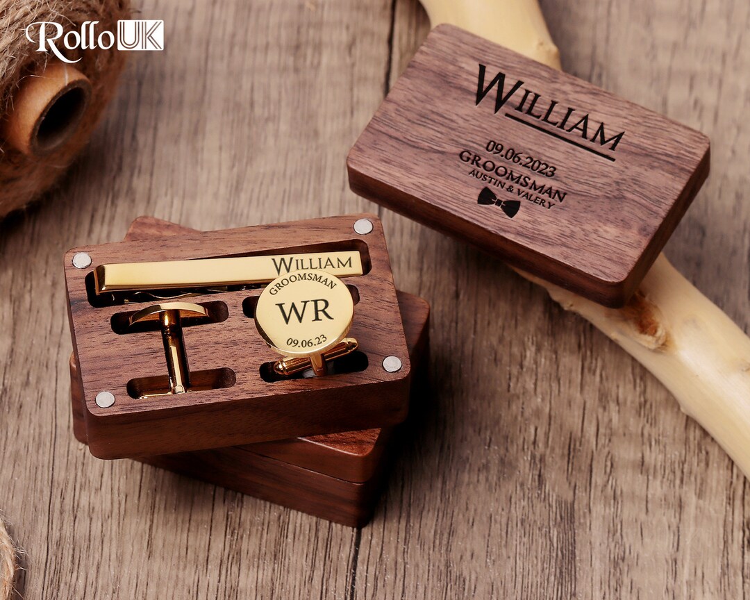 Personalized Cufflinks for Groomsmen Custom Cufflink & Tie Clip Set