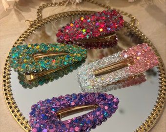 Barrette biscuits en Résine à paillettes pour femme -  personnalisable - Idée cadeau