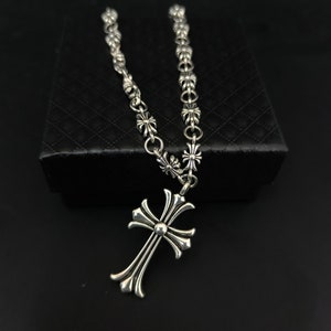 Chrome Hearts Necklace Sterling Cross w/ Logo Chain Ornate 1991