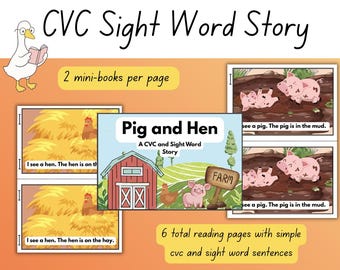 Printable Farm-Themed CVC Sight Word Reading Book | Preschool & Kindergarten Literacy Activity | Digital Download
