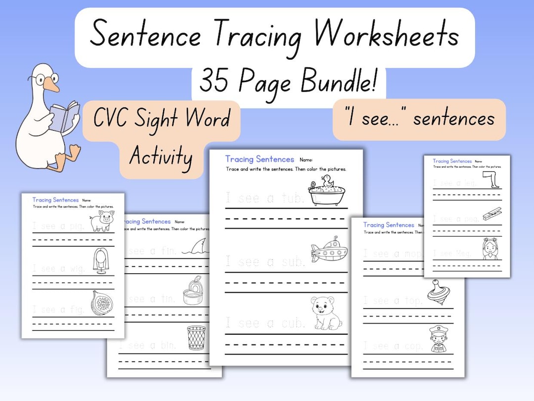 Sentence Trace Cvc CVC Sentence Tracing Worksheets | 35 Printable Phonics & Sight Word ...
