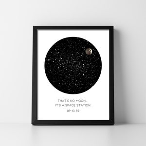 Star Map Death Star Moon Téléchargement numérique Imprimable Star Chart Petit ami Petite amie Mari Femme Anniversaire Unique Précis Rapide