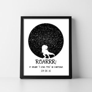 Carte des étoiles Rawr T-Rex dinosaure en téléchargement numérique carte du ciel imprimable enfant chambre d'enfant baby shower fille fils Unique précis rapide