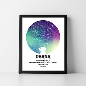 Carte des étoiles Ohana Stitch famille téléchargement numérique carte du ciel imprimable enfant chambre d'enfant Decor Baby Shower fille fils Unique précis rapide