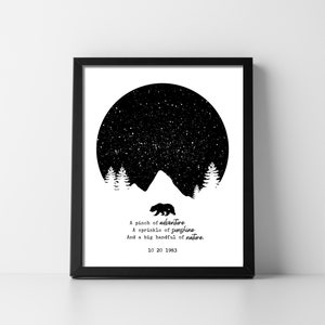 Carte des étoiles Wilderness Bear Adventure Téléchargement numérique Carte du ciel imprimable Enfant Chambre d'enfant Baby Shower fille fils Unique précis rapide