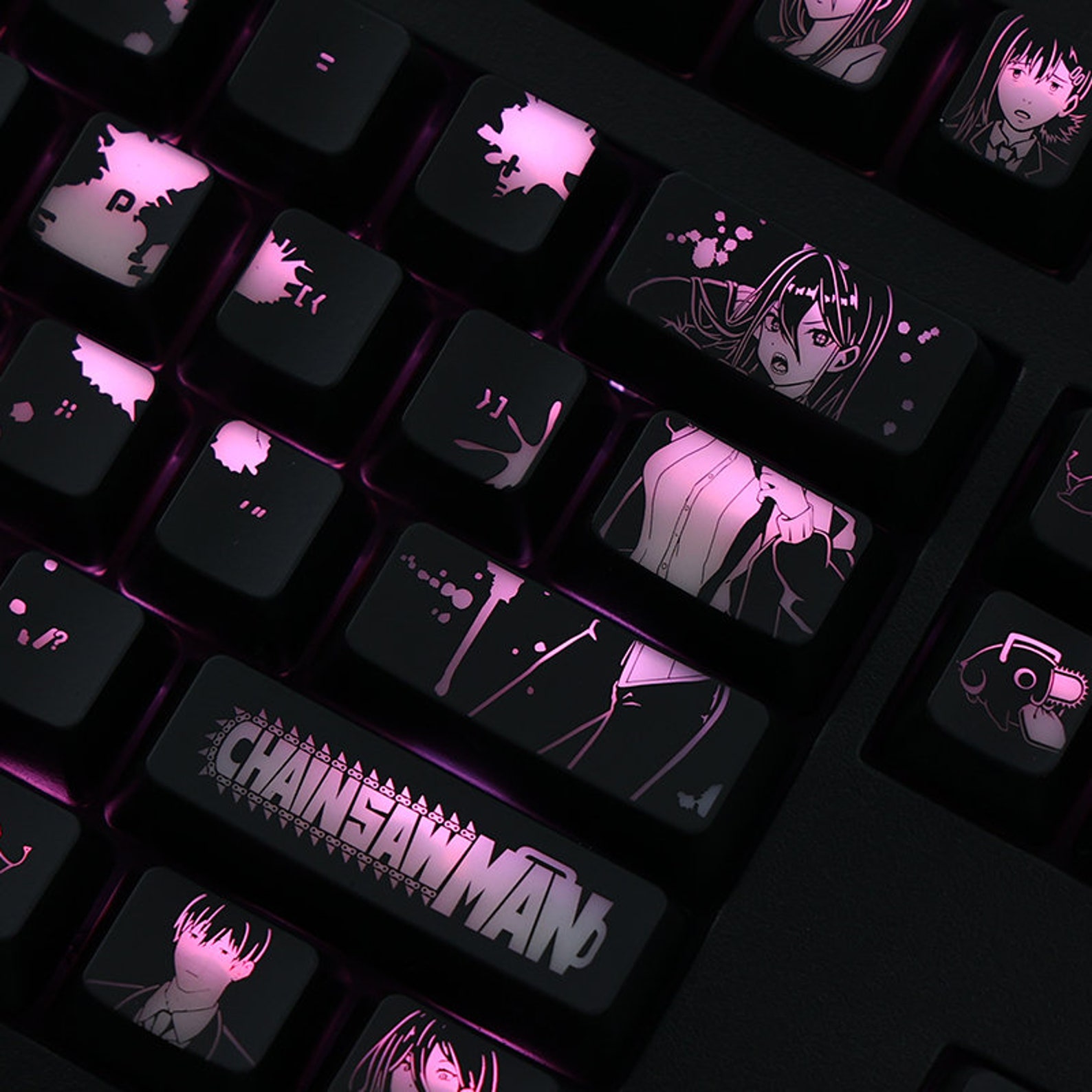 104pcs Chainsaw Man Theme Keycaps Cute Anime Girl Keycap Backlit Keycap