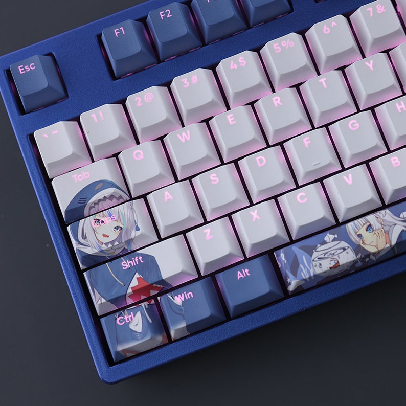 108pcs Vtuber Gawr Gura Theme Keycaps Anime Girl Keycap Backlit Keycap ...