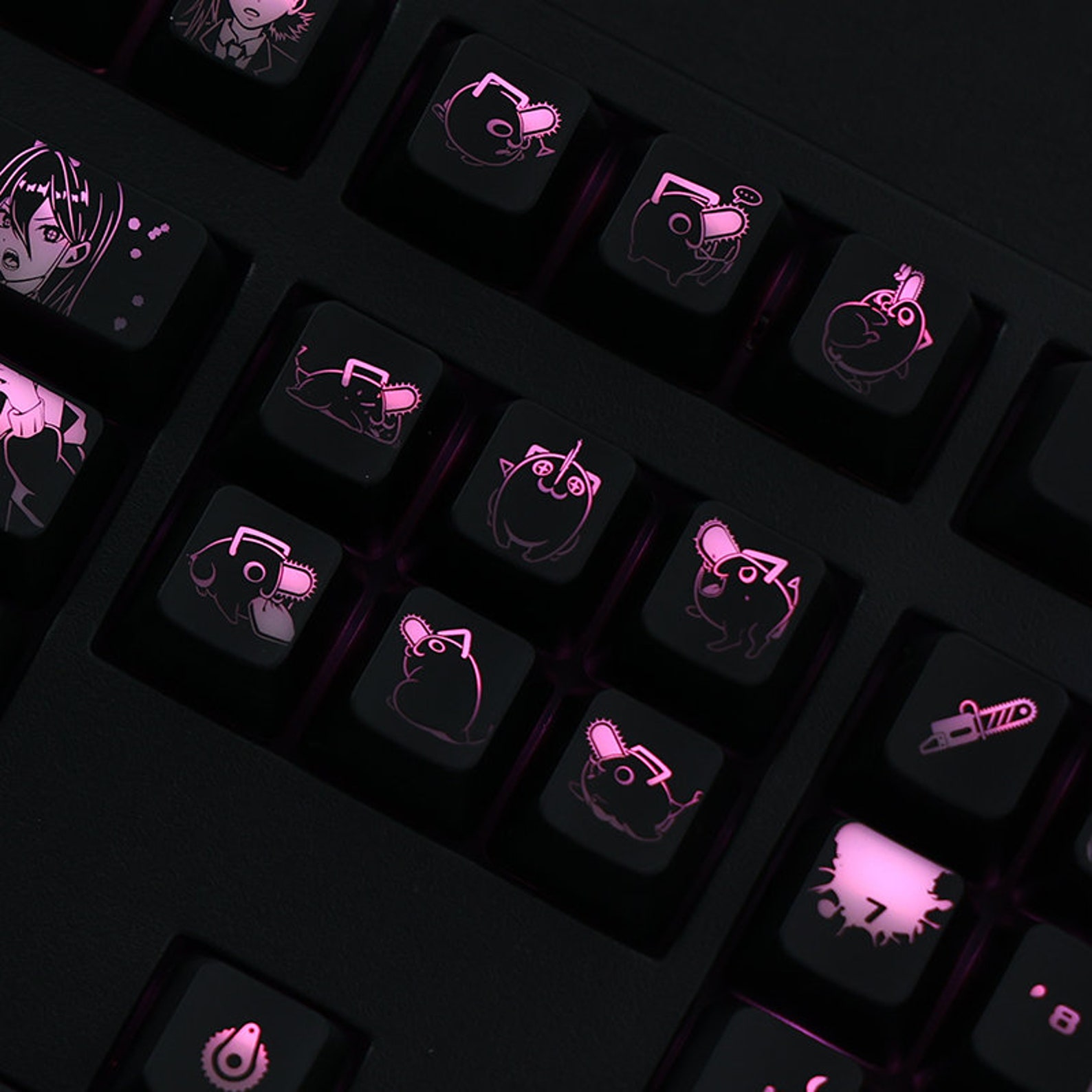 104pcs Chainsaw Man Theme Keycaps Cute Anime Girl Keycap Backlit Keycap